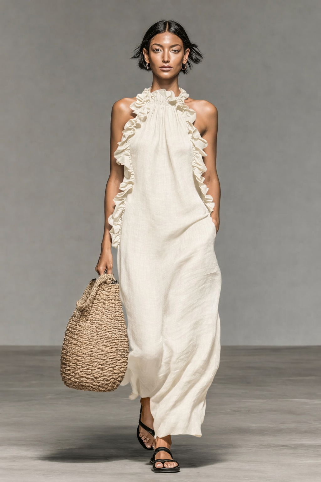 Linen Blend Sleeveless Summer Dress
