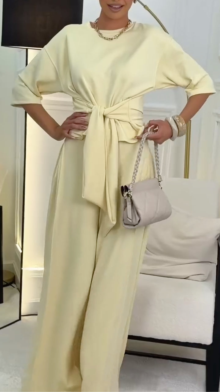 Knotted Waist Top & Wide Leg Pants Co-Ord Set