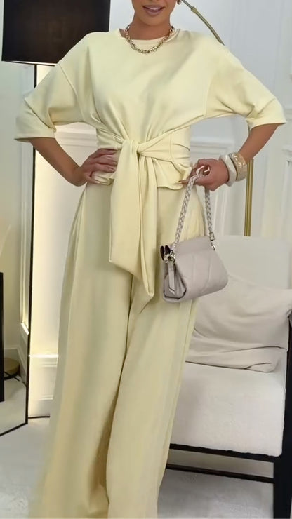 Knotted Waist Top & Wide Leg Pants Co-Ord Set