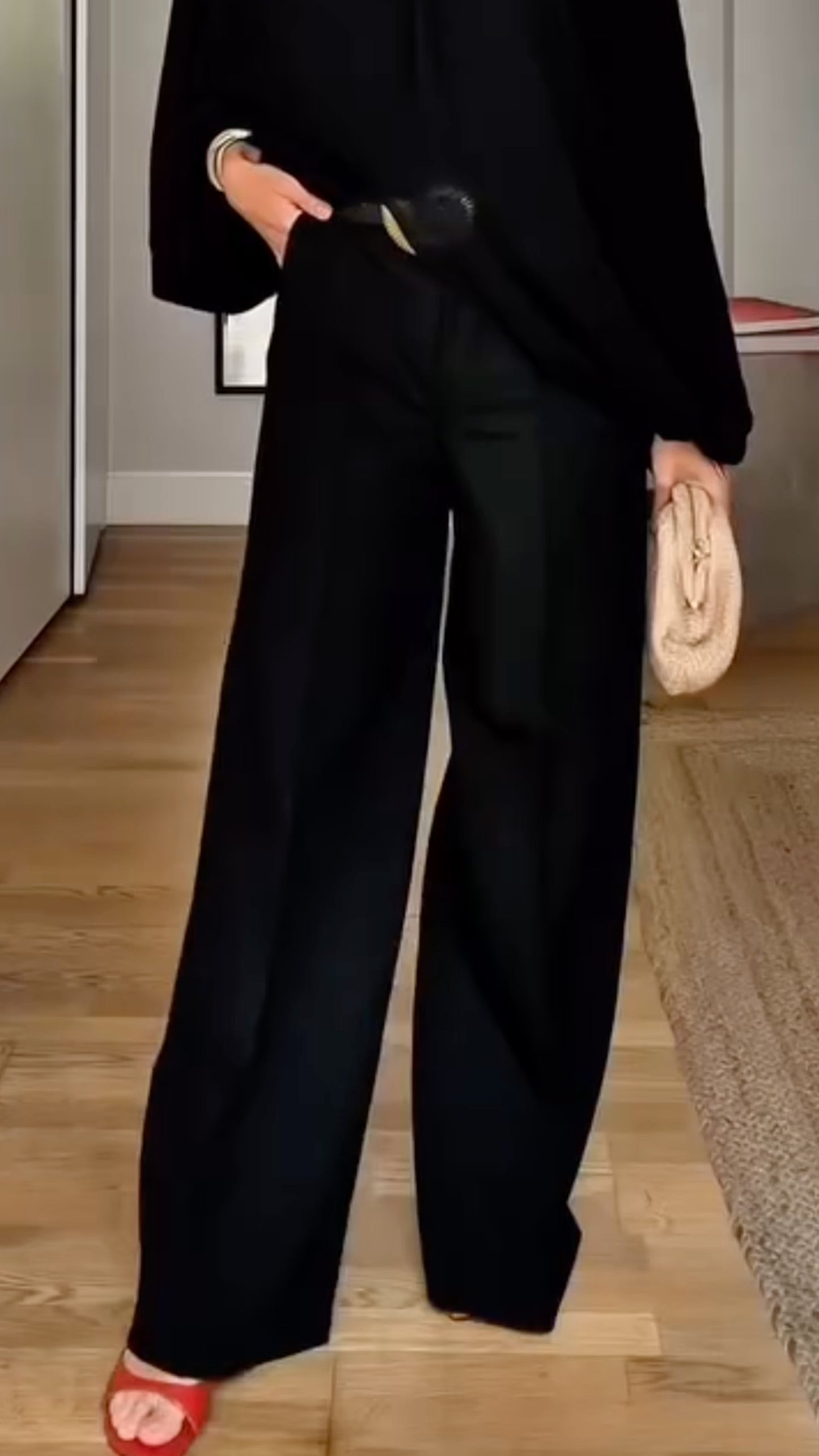 Black Oversized Blouse & Wide Leg Pants Set