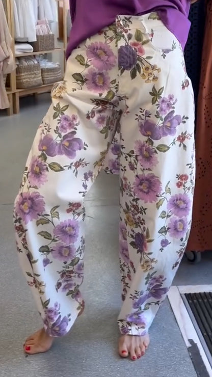 V‑Neck Dolman Sleeve Top & Floral Print Wide Leg Pants  Set
