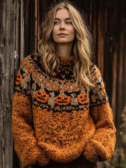 Vintage Fairman Island Halloween Pumpkin Face Sweater