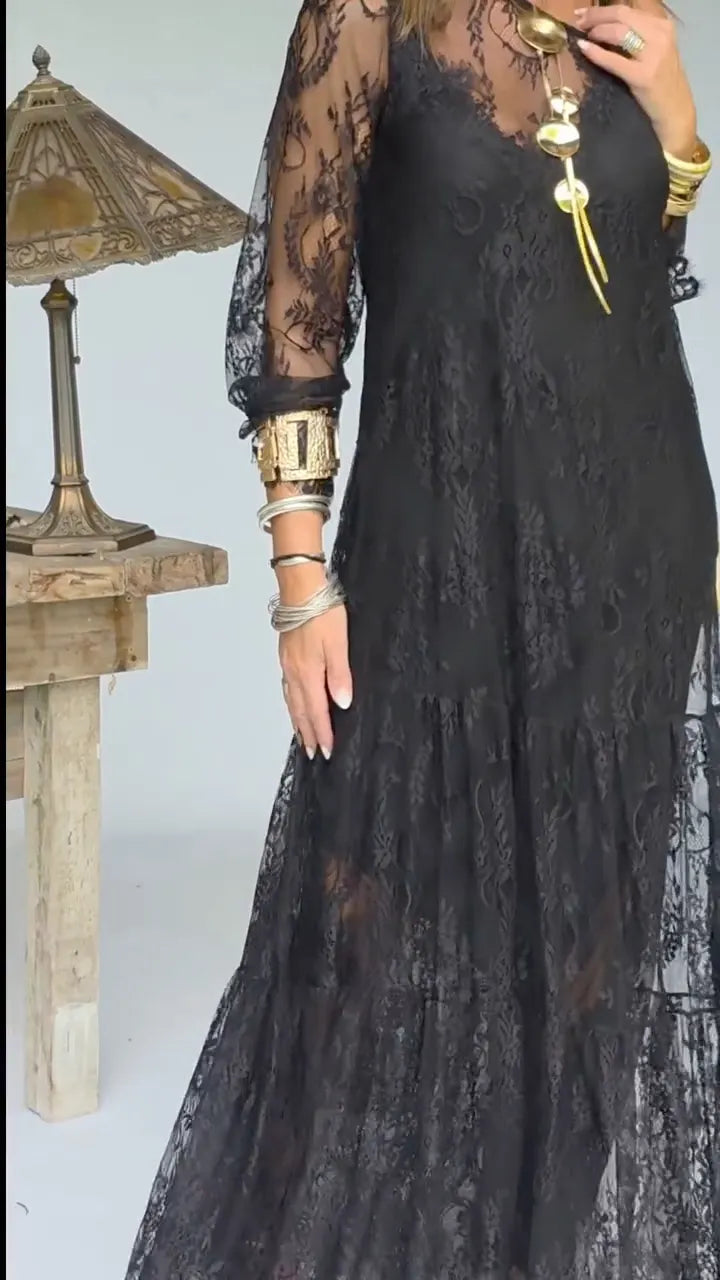Women's Asymmetrical Neck Lace + Inner Dress Set