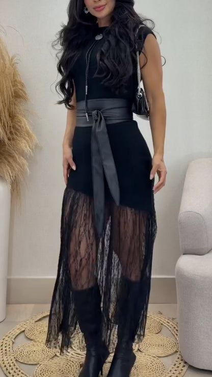 Women's Lace-trimmed Cap-Sleeve Elegant Dress