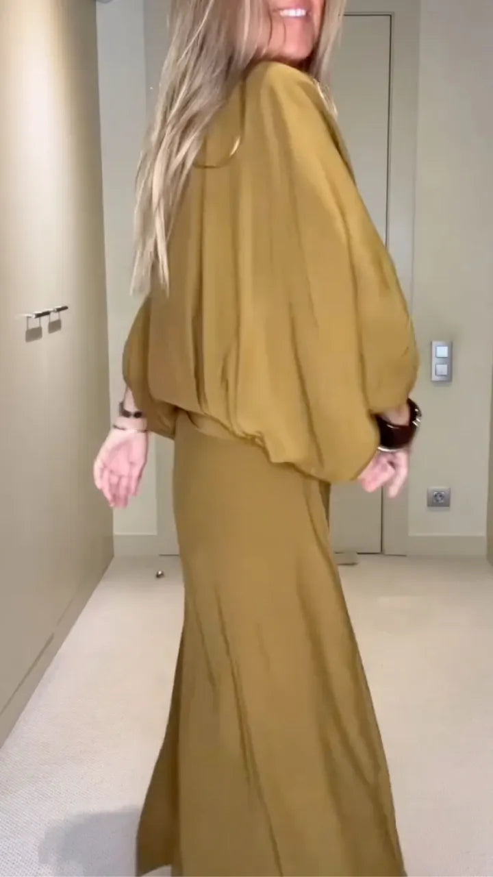 Batwing Sleeve Draped Wrap Midi Dress