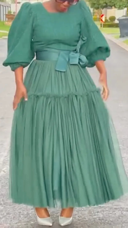 Green Puff Sleeve Top & Tiered Tulle Skirt Co-Ord Set