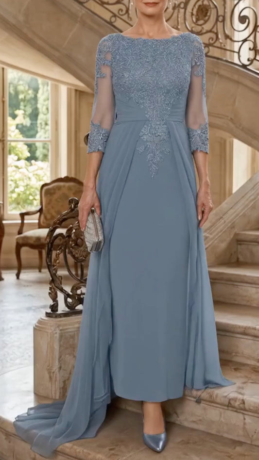 Lace Chiffon 3/4 Sleeve Maxi Dress