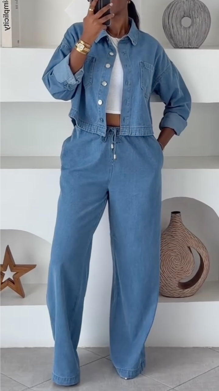 Light Blue Denim Two-Piece Set