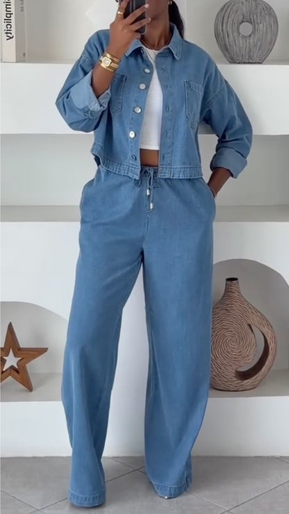Light Blue Denim Two-Piece Set