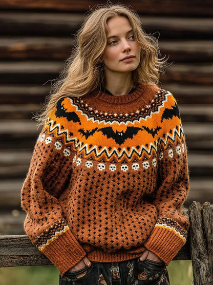 Vintage Fairman Island Halloween Bat Crew Neck Sweater