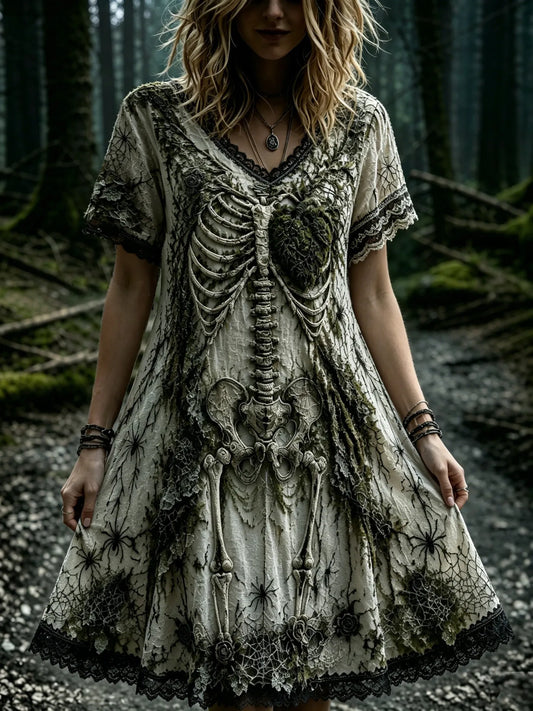 Women's Retro Moss And Human Anatomy Art Halloween Style Mini Dress