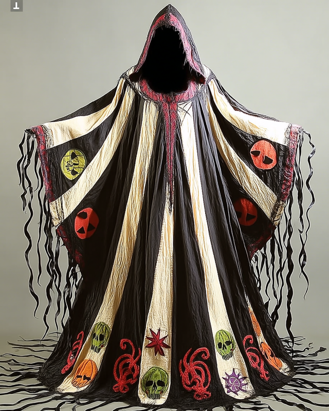 Women's Halloween Bat Wing Sleeve Contrast Cape Dress ded2