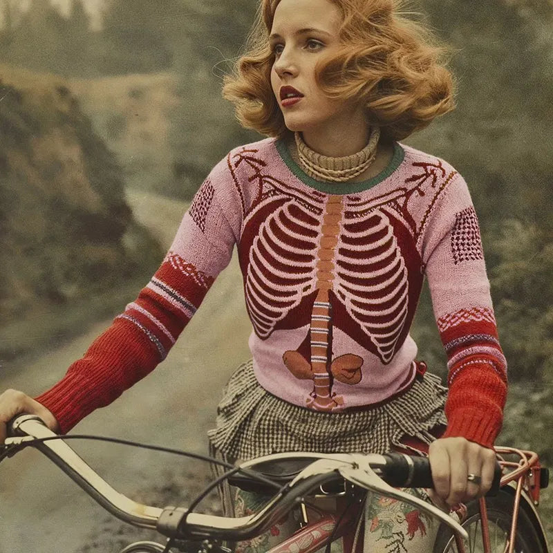 Vintage Halloween Anatomy Art Chunky Knitted Sweater