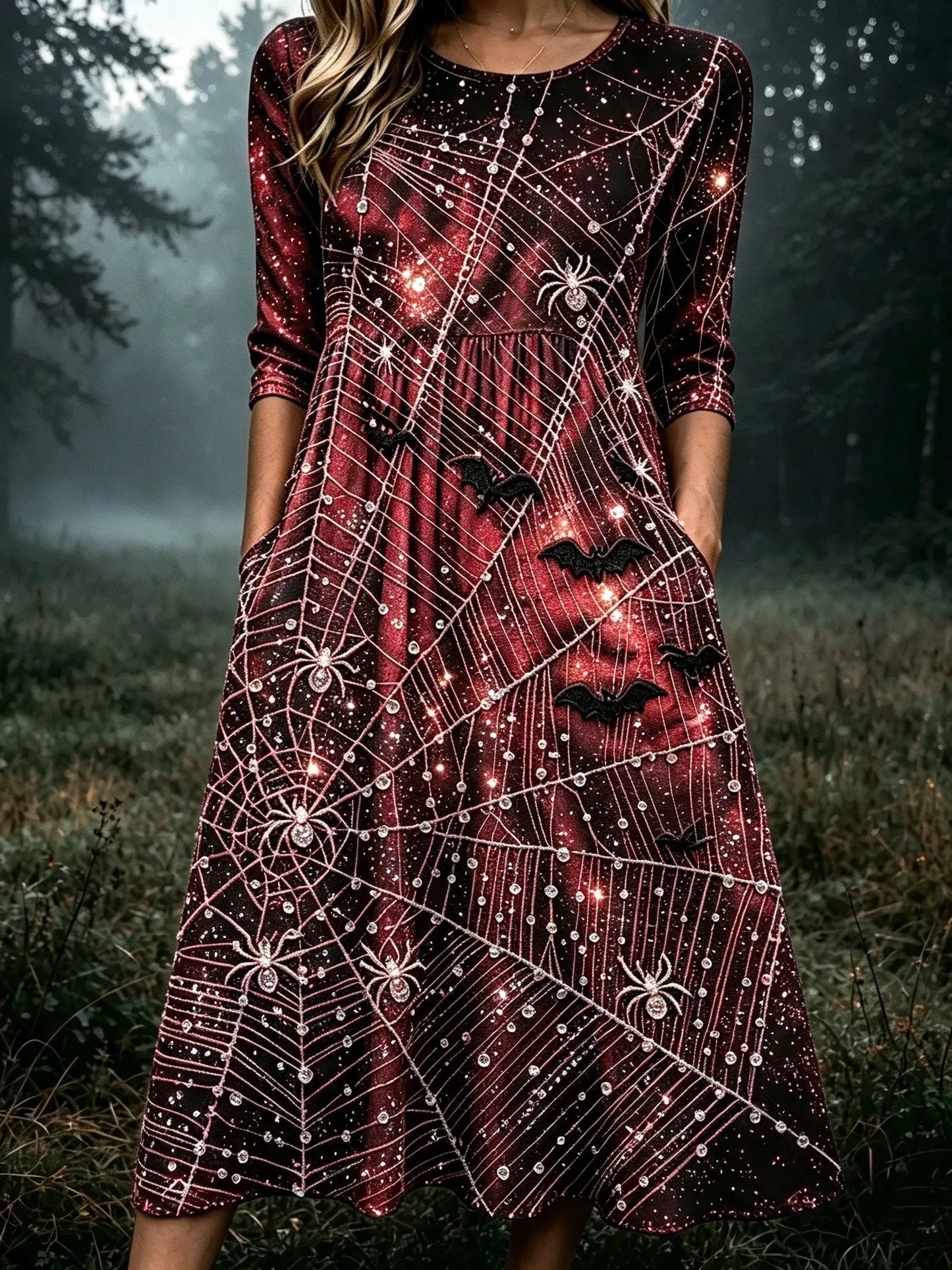 Women's Retro Halloween Style Spider Print Dress