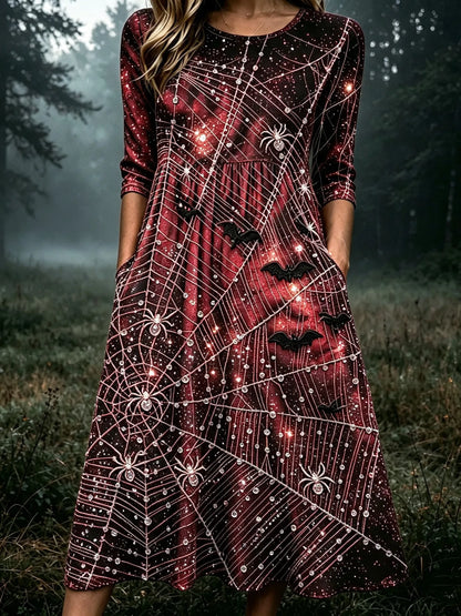 Women's Retro Halloween Style Spider Print Dress