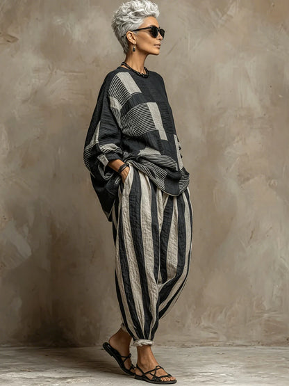 Patchwork Top & Casual Pants Co-Ord Set