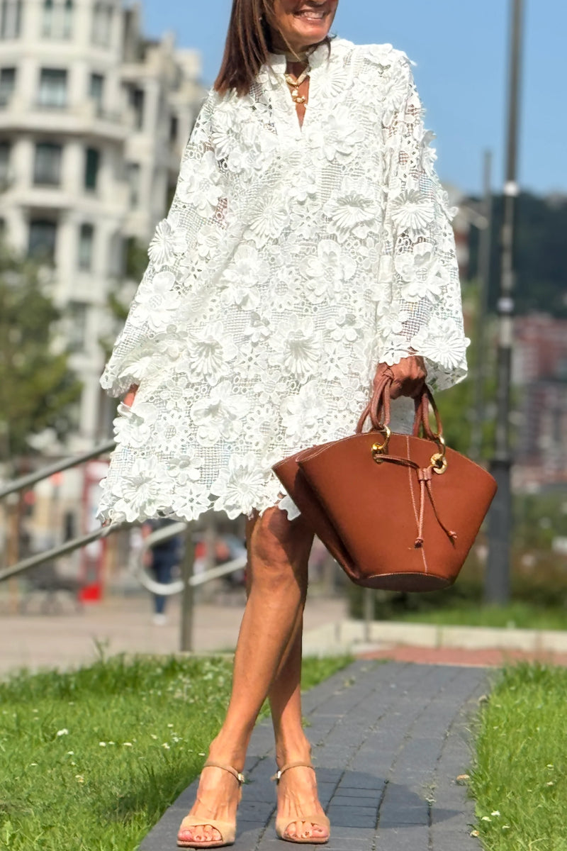 3D Floral Lace V-Neck Tunic Dress