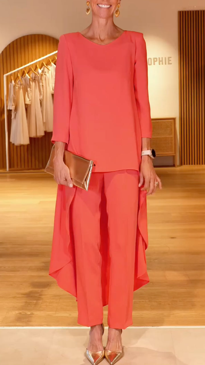 Coral Layered Tunic & Wide Leg Pants Co-Ord Set