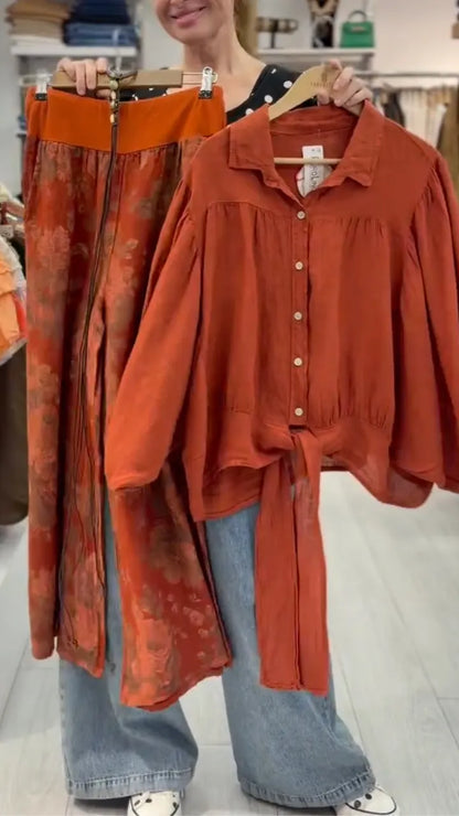 Linen Tie-Front Shirt & Floral Pants Co-Ord