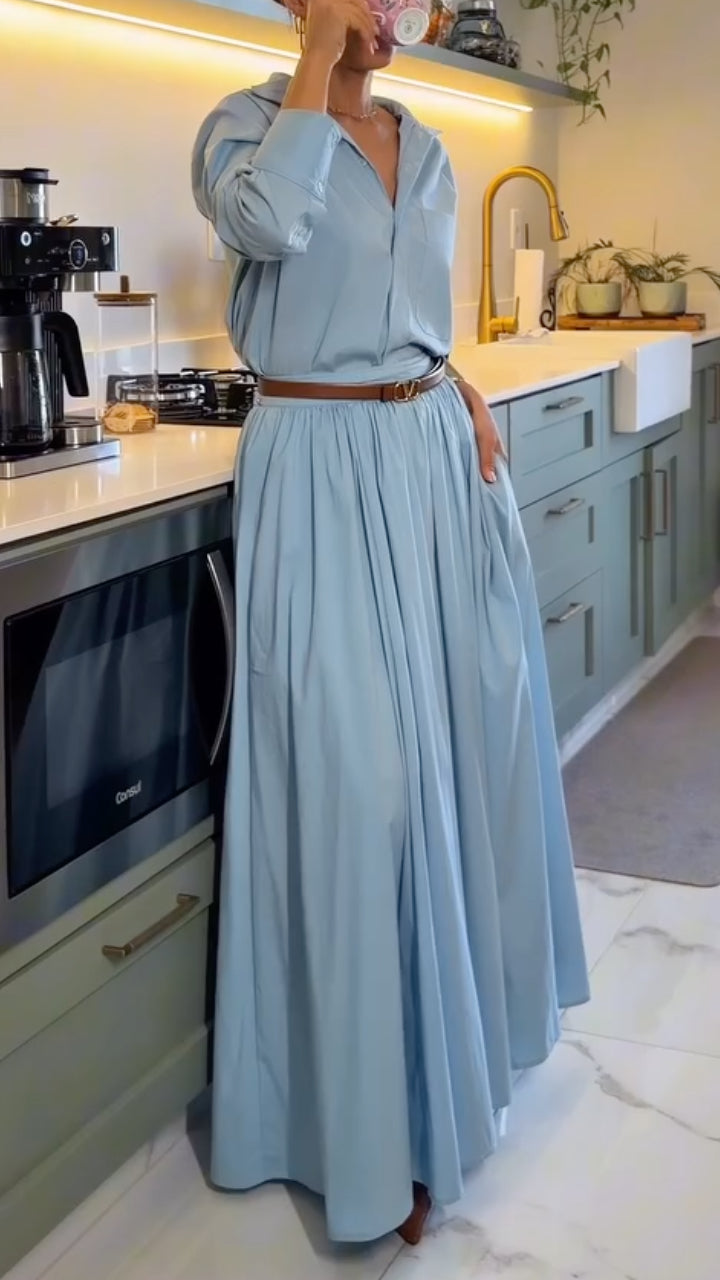 Light Blue Shirt & Maxi Skirt Set