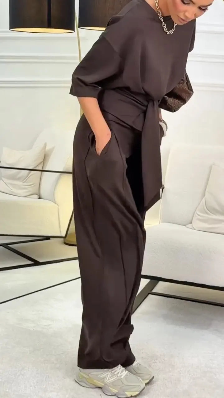Knotted Waist Top & Wide Leg Pants Co-Ord Set