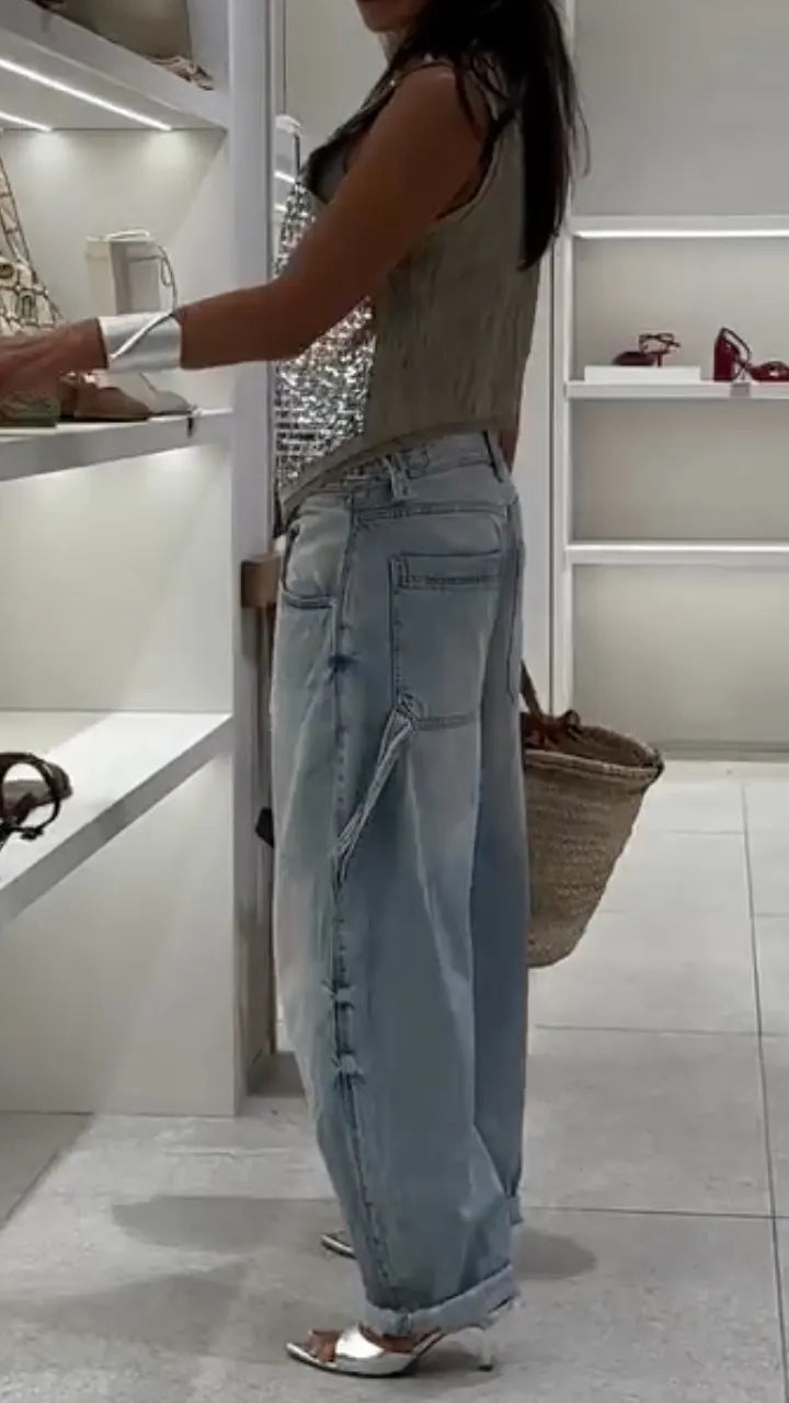 Silver Sequin Vest and Denim Outfit