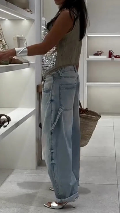 Silver Sequin Vest and Denim Outfit