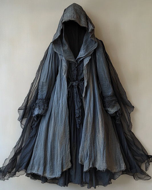 Irregular cotton and linen splicing mesh long wizard cloak  c4b0
