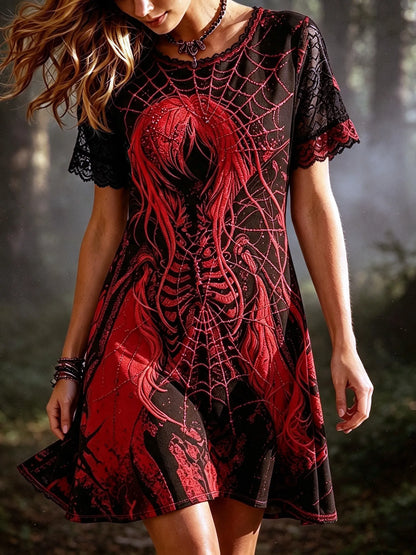 Women's Retro Halloween Style Skeleton Print Dress