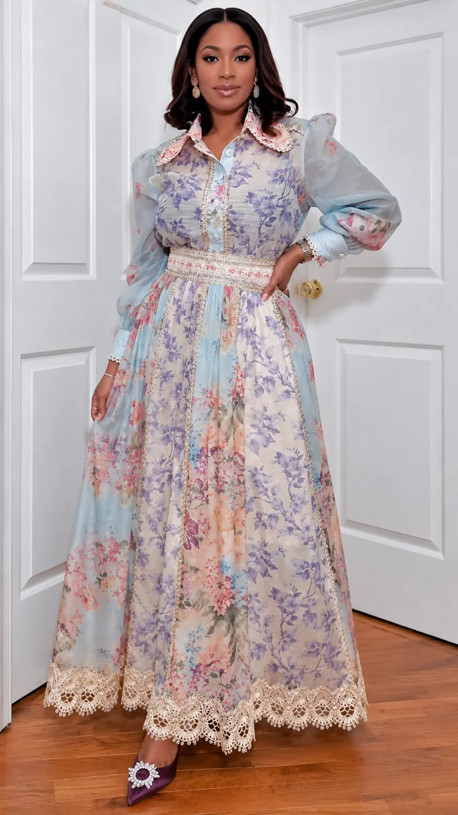 Vintage Floral Lace Maxi Dress