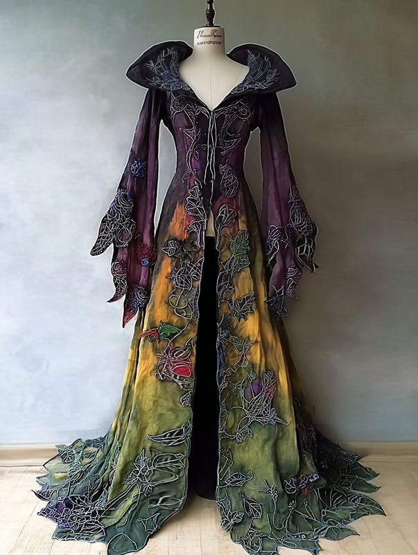 Women's Halloween exaggerated contrasting color cape dress 8511