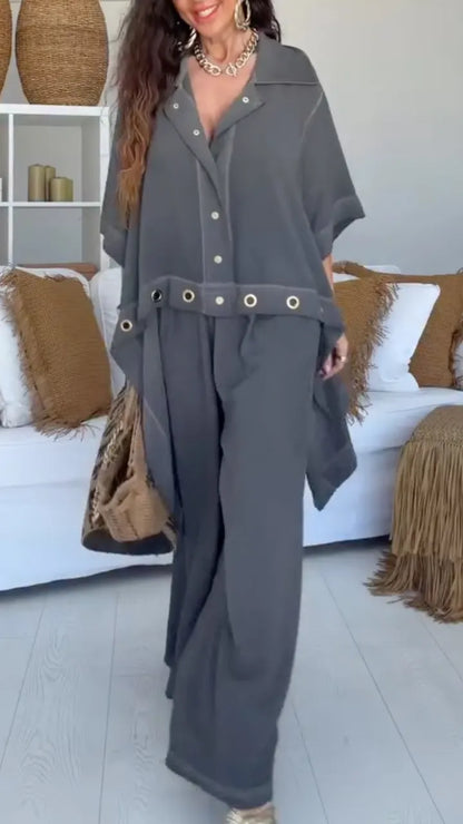 Button-Down Shirt & Wide Leg Pants Co-Ord