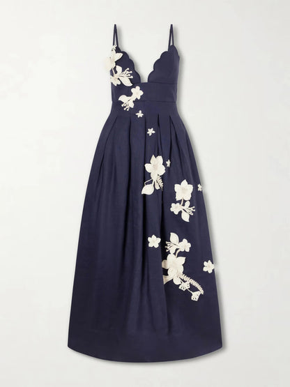 Blue Floral Print Spaghetti Strap Maxi Dress