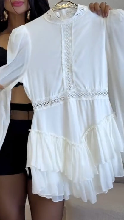 Lace & Chiffon Ruffle Mini Dress