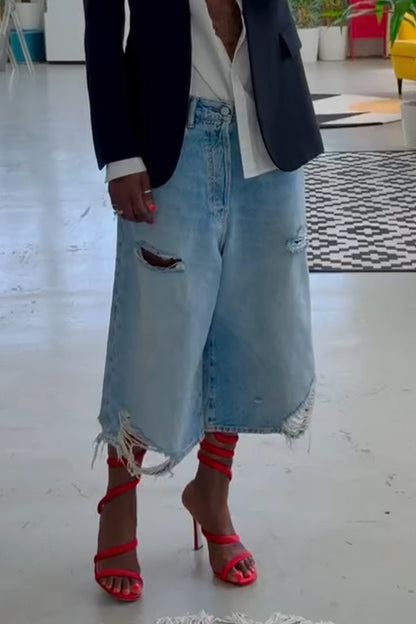 Women's Temperament Blazer or Ripped Washed Jeans