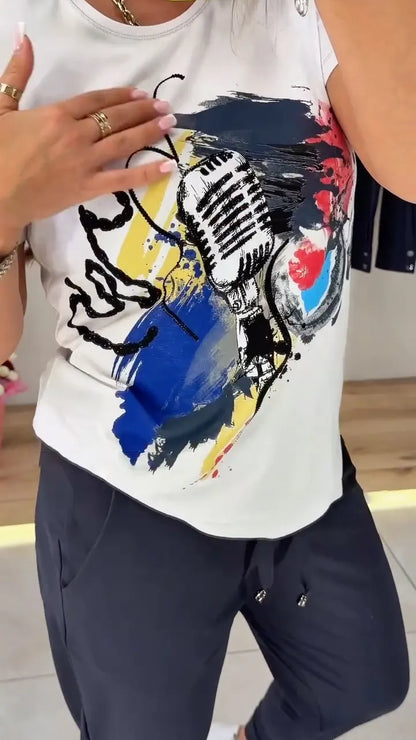 Graphic Print Short Sleeve Tee & Cuff Jogger Pants