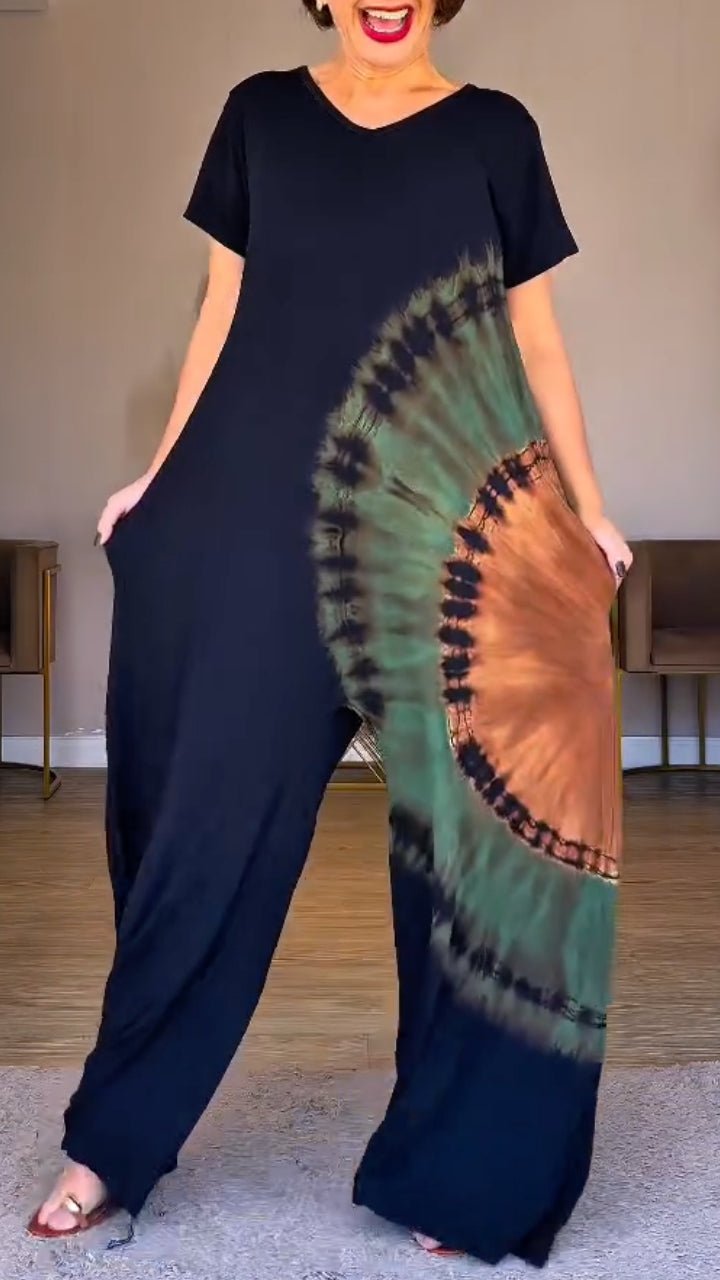 Black Tie-Dye Wide-Leg Jumpsuit