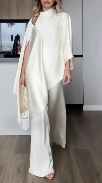 Women's Round Neck Satin Zipper Irregular Elegant Suit
