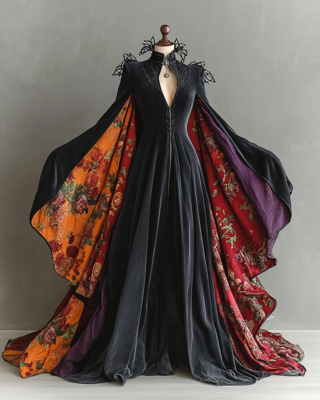 Women's Halloween Bat Wing Sleeve Contrast Cape 5b53