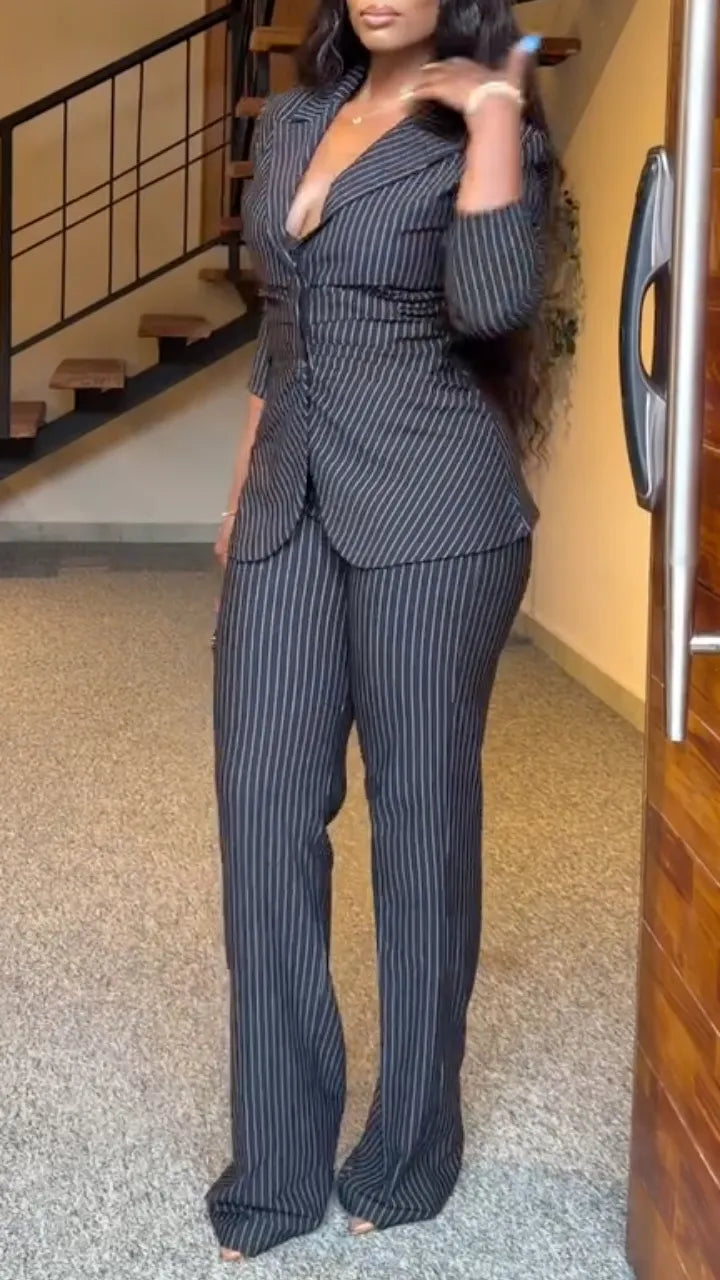 Black Pinstripe Tailored Suit Set