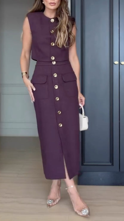 Purple Tweed Two-Piece Skirt Suit