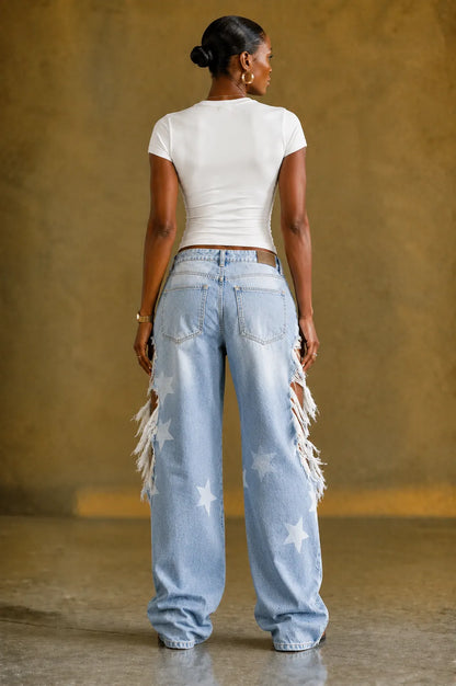 Rhinestone Star Distressed Jeans