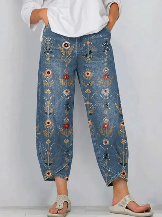 High Waist Cropped Wide Leg Denim Pants