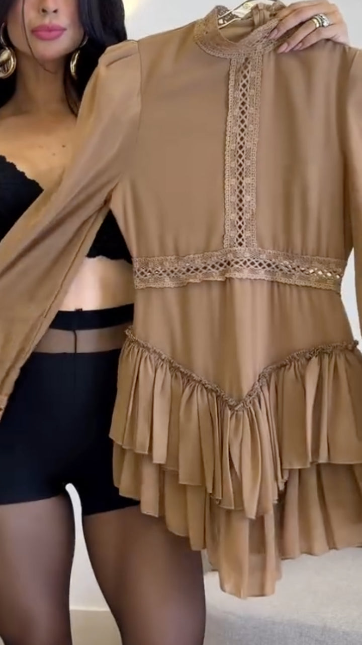 Lace & Chiffon Ruffle Mini Dress