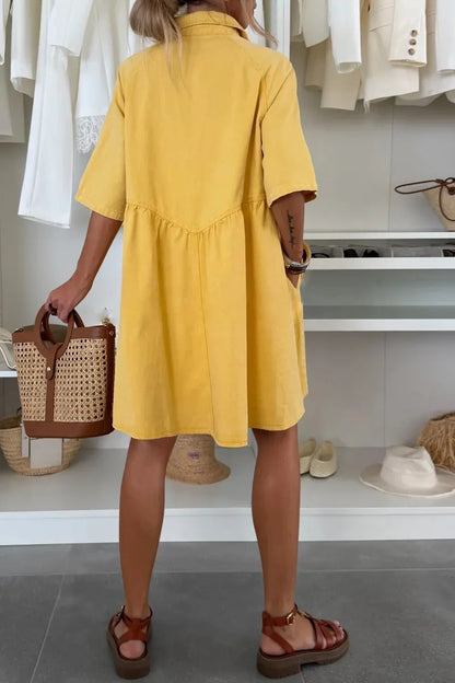 Light Wash Denim Babydoll Shirt Dress