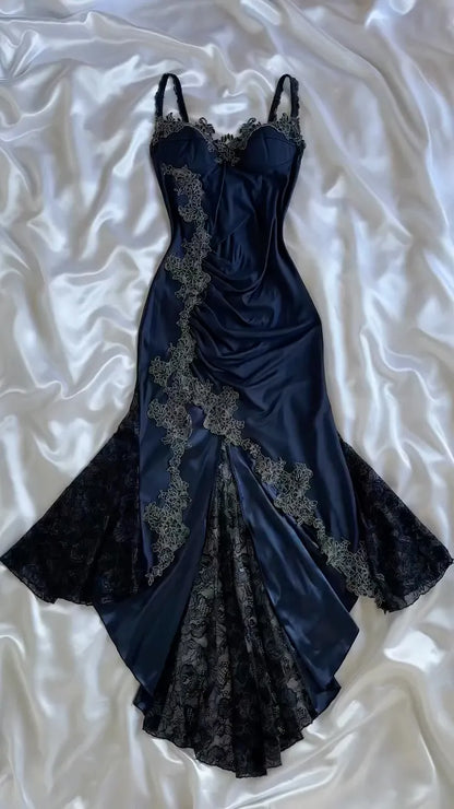 Lace Satin Mermaid Evening Gown