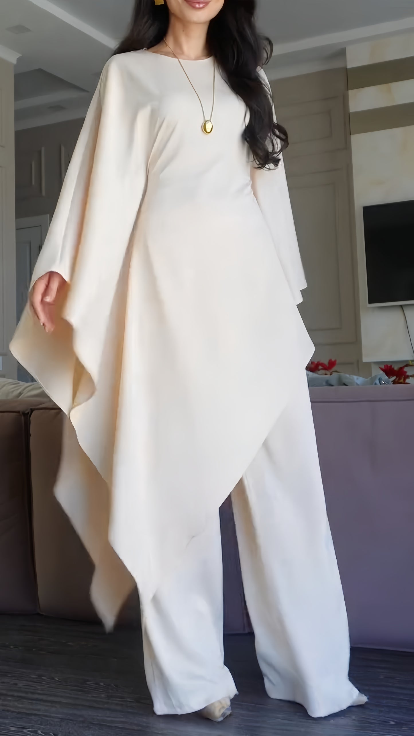 Cape Sleeve Asymmetrical Tunic & Pants Suit