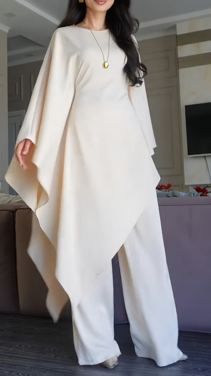 Cape Sleeve Asymmetrical Tunic & Pants Suit