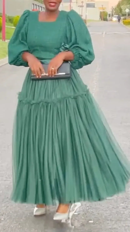 Green Puff Sleeve Top & Tiered Tulle Skirt Co-Ord Set