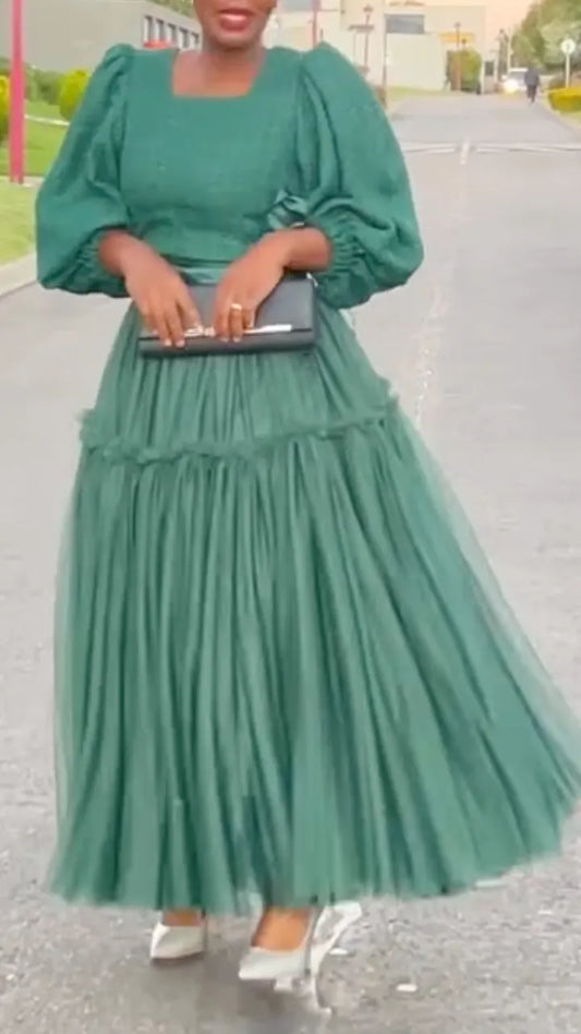 Green Puff Sleeve Top & Tiered Tulle Skirt Co-Ord Set
